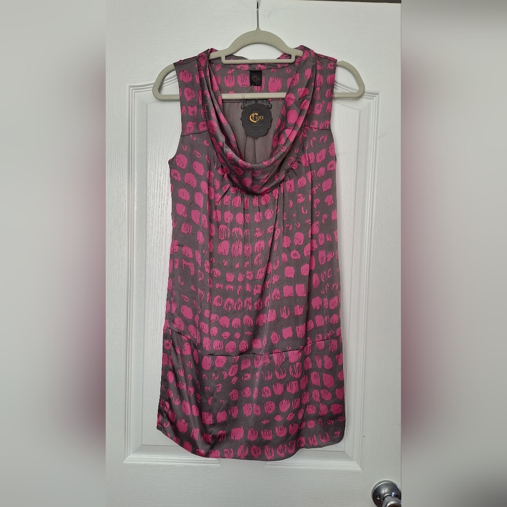 Chic Cowl Neck Sleeveless Tunic / Dress - Pink and Gray